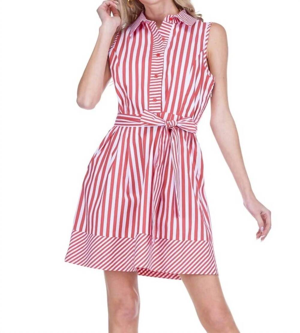 NEW JOY JOY stripe buttons sleeveless dress in red